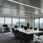 Modern office with aluminum baffle ceiling design