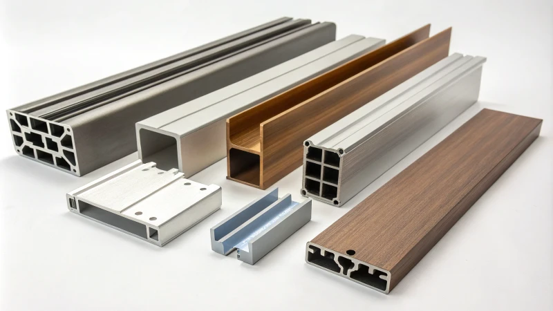 Sleek aluminum profiles in different finishes on a minimalistic background