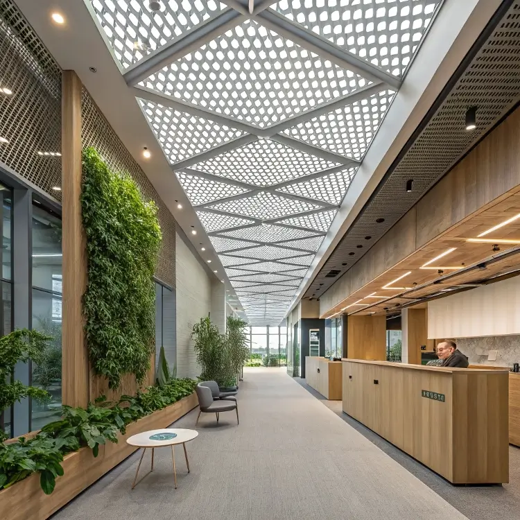 eco-friendly office lobby with green wall