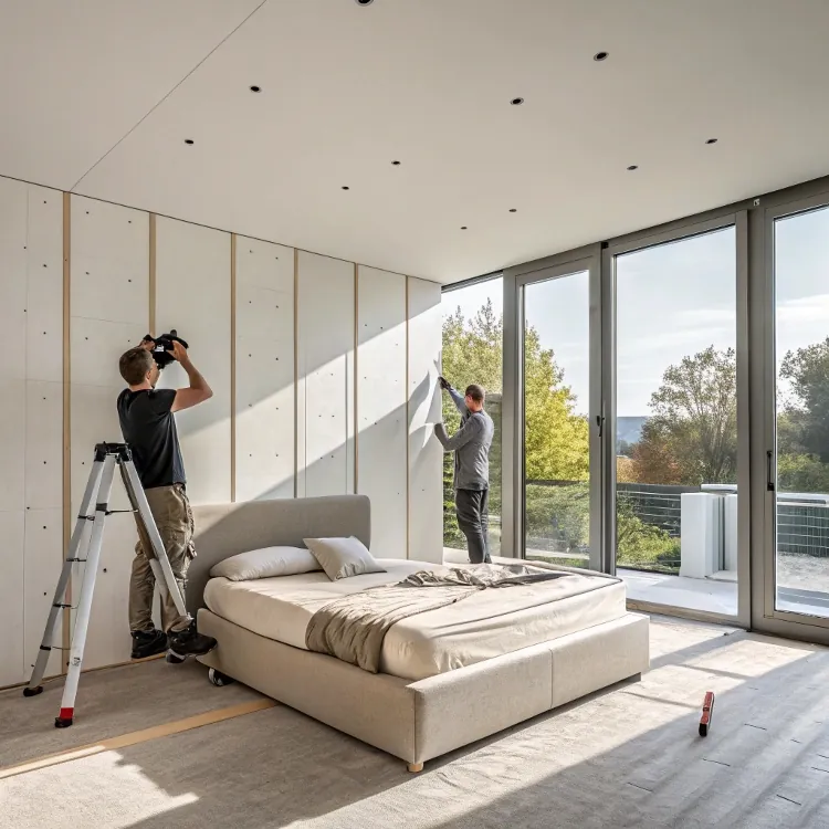 Installing modern wall panels in bedroom